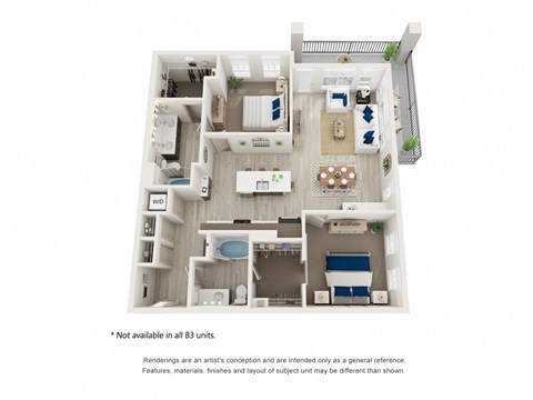 Floor plan for 2 beds, 2 baths, 1199 sqft